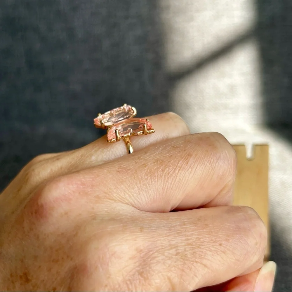 Pretty BLUSH PINK Butterfly Gemstone Fashion Ring, Gold, Adjustable